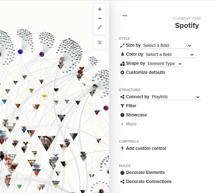 Interface de Kumu pour personnaliser l’aspect de la visualisation