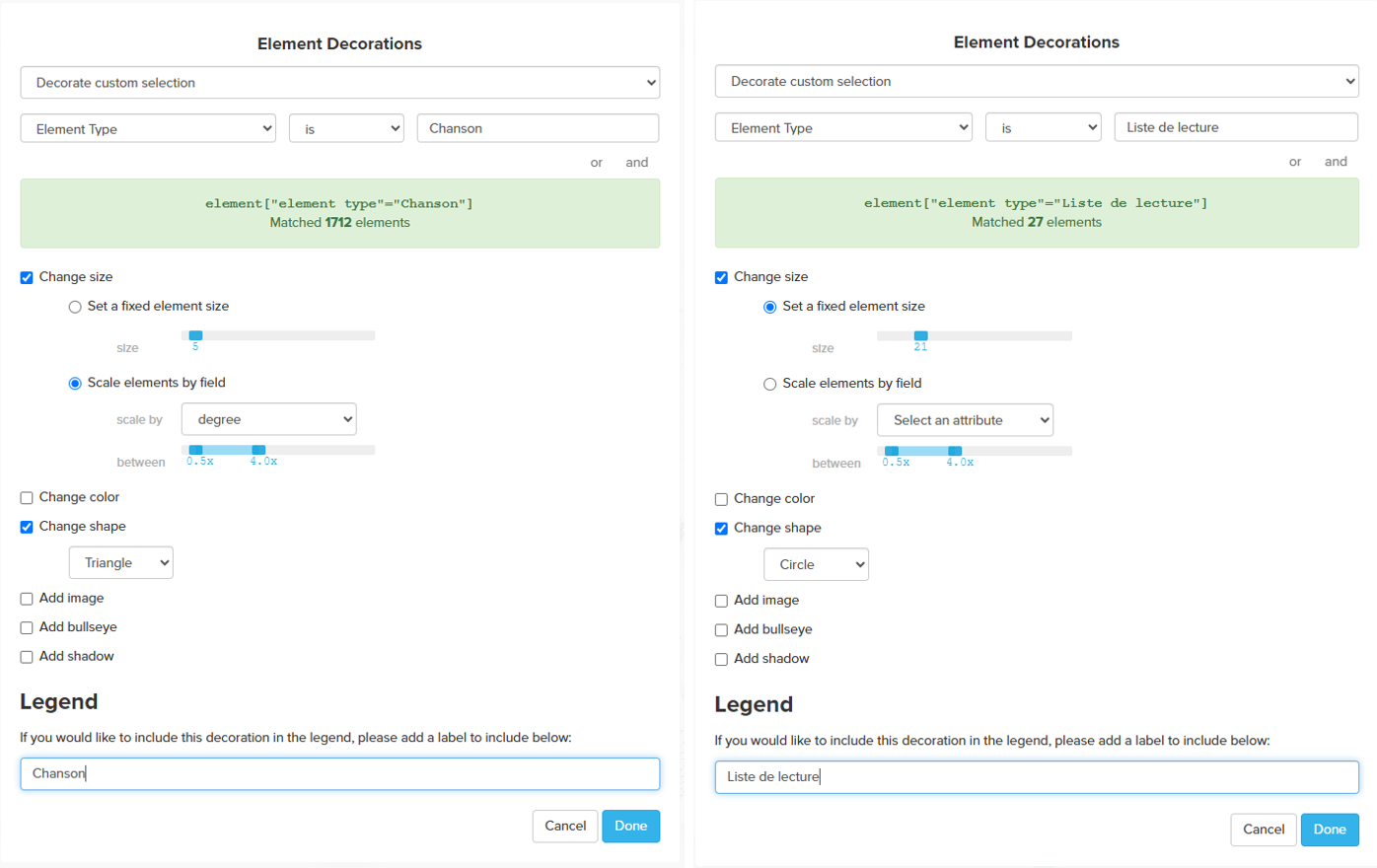 Sélection des propriétés esthétiques de la visualisation sur Kumu